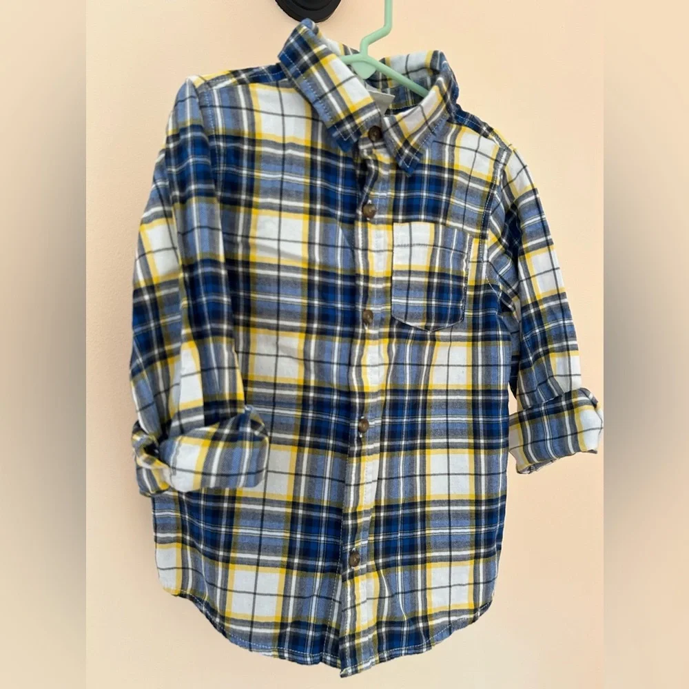 Crazy 8 Cotton Flannel Shirt | Boys 5T | Blue, Yellow & White Plaid Cozy Classic